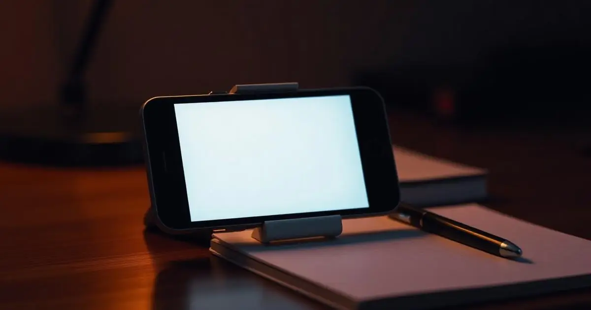 Smartphone on a desk displaying a simple lead capture form next to a notepad